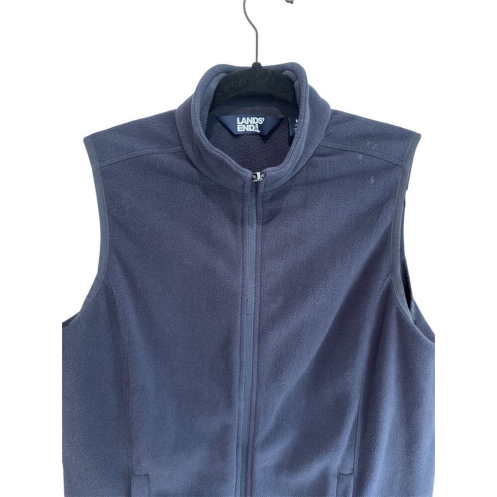 Lands’ End Navy Fleece Vest Golf Travel Layer Zip Pockets Women’s M - Picture 2 of 6